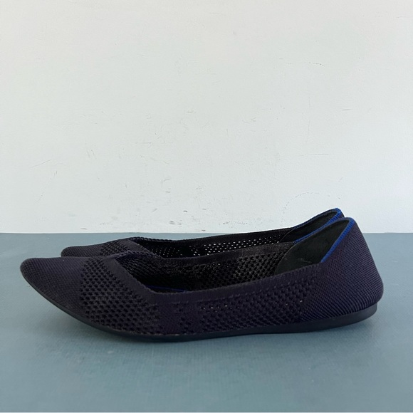 Rothy’s The Point Maritime Lattice Stitch Navy Blue Washable Knit Ballet Flats - Picture 4 of 9